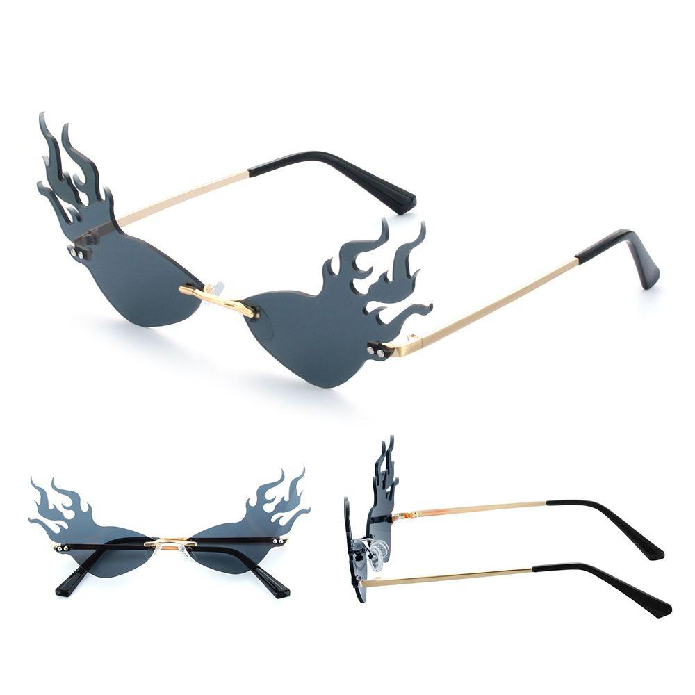 Women Men Eyewear Narrow Sunglasses Rimless Fire Flame Fashion Sunglasses Wave Sun Glasses