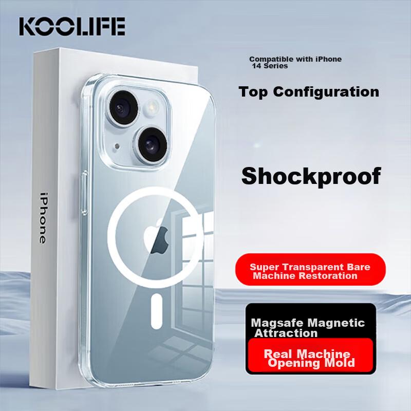 IPhone 14 Pro Case, MagSafe Compatible Protective Cover for Apple 14 Pro, Transparent Soft Slim Shockproof Simple Clear Case with Built-In Charger