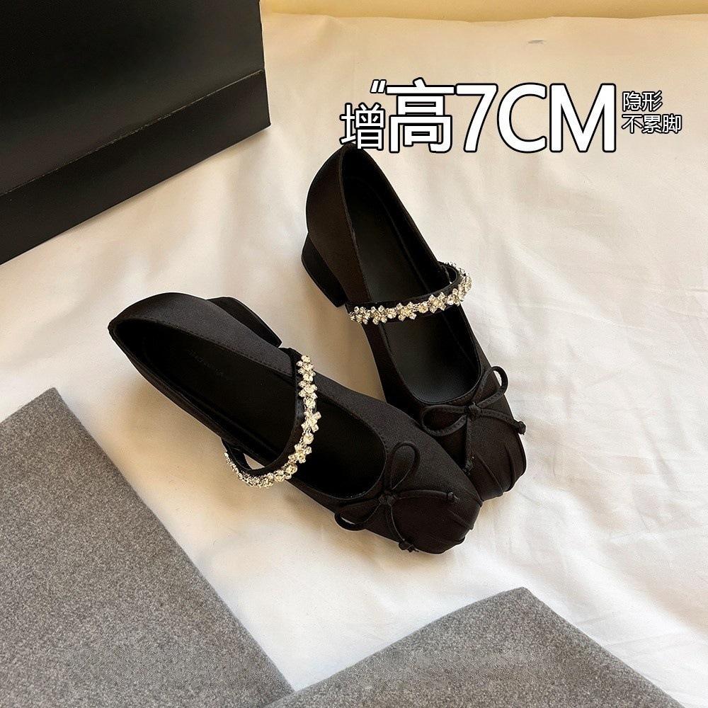 

Inner height increase 7cm women s shoes 2025 autumn new rhinestone shoes bow word with shallow mouth Mary Jane single shoes 35