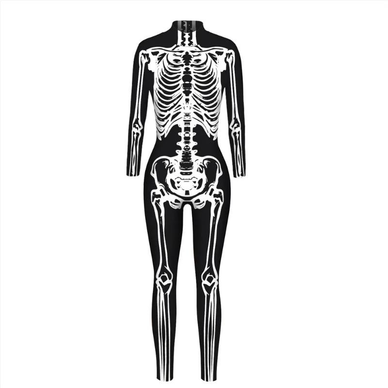 The Halloween Party White Bone Pattern 3D Print Sexy Bodysuits Women  Long Sleeve Cosplay New Jumpsuit 2024