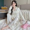 High-End Jacquard Lotus Leaf Edge Design Ice Silk Pajamas Women'S Long-Sleeved Loungewear Two-Piece Set