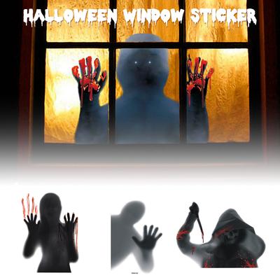 1pc Halloween Horror Glass Window Decorative Stickers Pvc Stickers Horror Female Ghost Blood Hand Props Wall Stickers