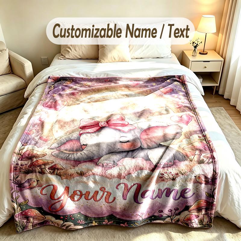 Elefanten-Thema Weiche Decke Personalisierter Benutzerdefinierter Name Textdruck Warme Decke Zuhause Sofa Schlafzimmer Dekoration
