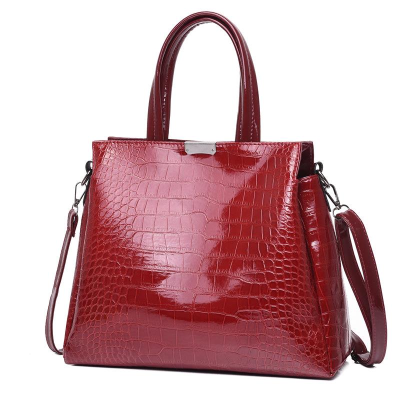 New patent leather handbag crocodile pattern simple and fashionable large-capacity women's bag set magnetic buckle shoulder messenger bag handbag