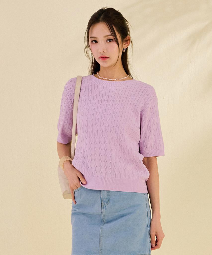 CHASECULT Women'S Cable Short Sleeve Sweater-Dbrg5673D0T