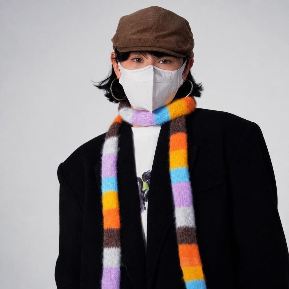 Y2K Style Sausage Thin Scarf Warm Color Splicing Rainbow Color Scarf Cold Weather