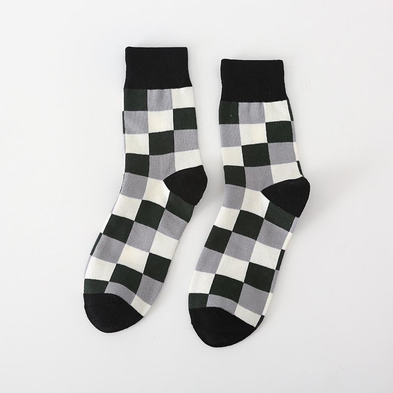 Men's Fashion Plaid Cotton Socks - Casual Business Autumn/Winter Style, British Trendy Mid-Calf, Colorful Design