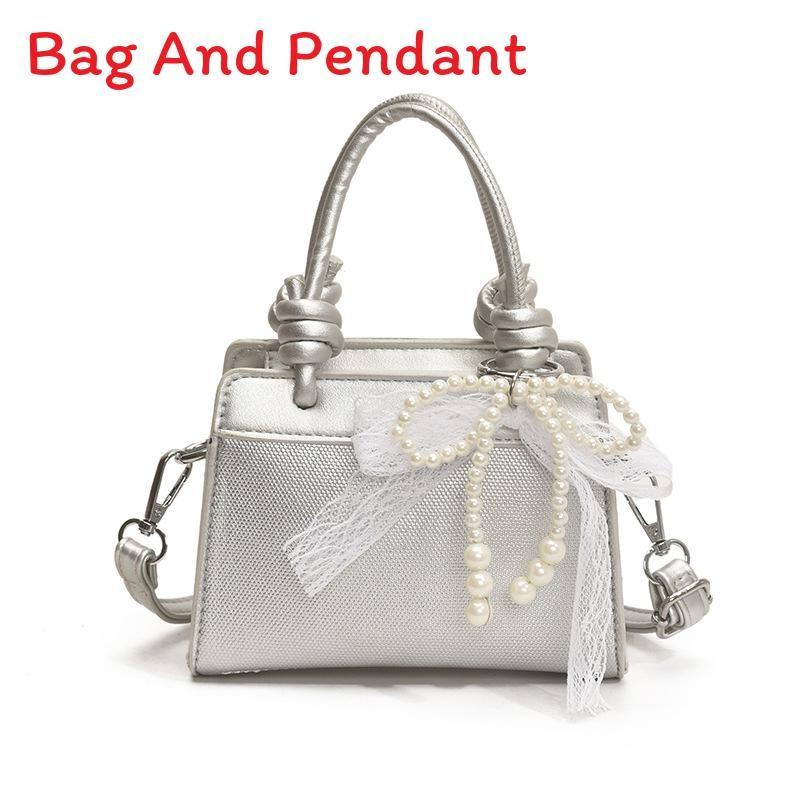 Design Minimally Spliced Children Casual Single Shoulder Square Bag With Pendant