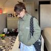 2026 Womens Casual Cotton Blend Jacket Letter Print Stand Collar Loose Fit Outdoor Coat