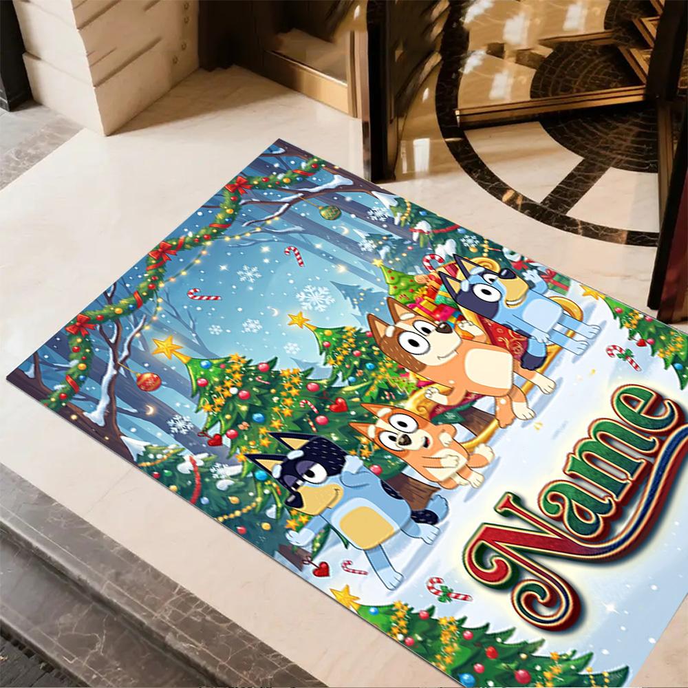 Merry Christmas Celebration Personalized Name Floor Mat Design for Playrooms Foyer Game Room Kitchen Anti-slip Rug Office home decor Wedding Party Gif