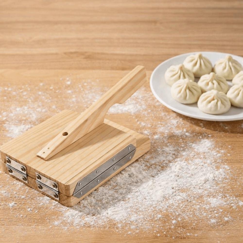 Manual Wooden Square Tortilla Presser Non-stick Mold-resistant Dumpling Skin Presser Ergonomic Handle Stainless Steel Gasket