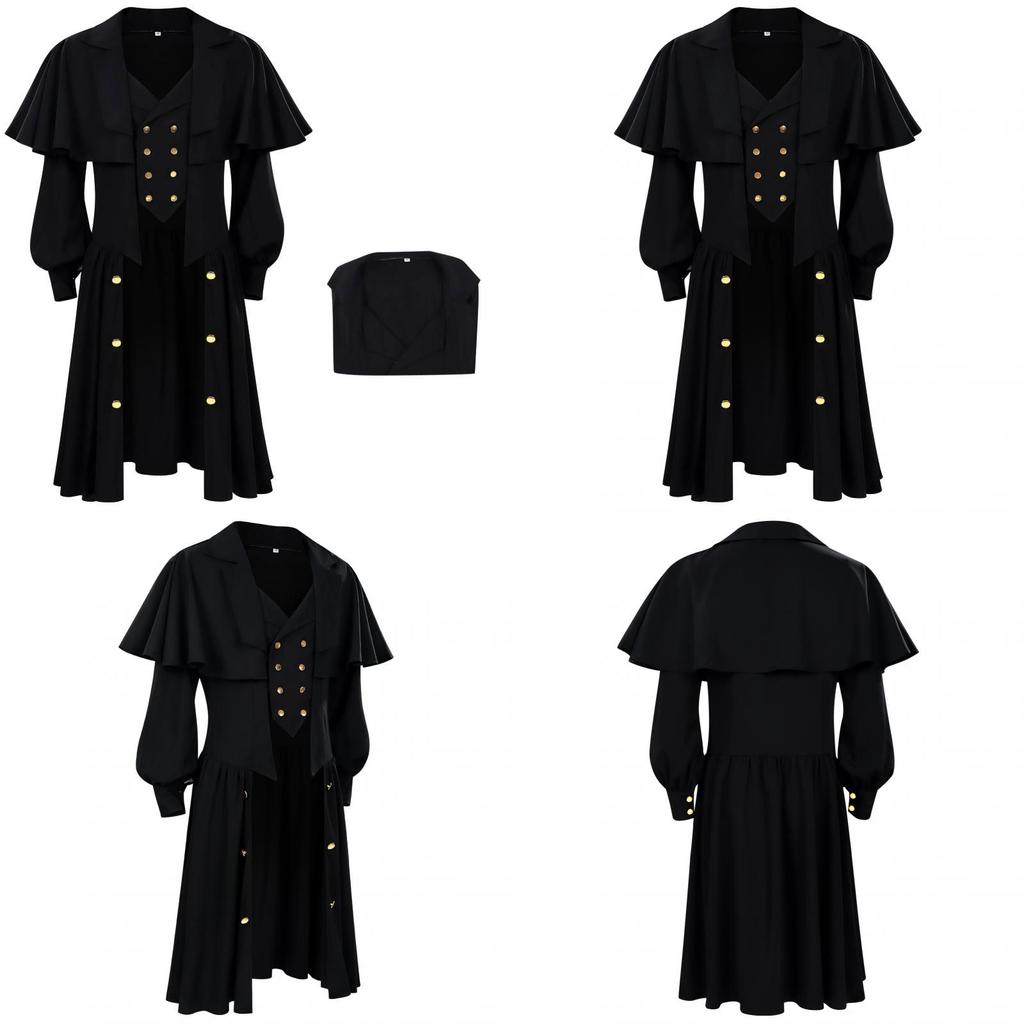 Gothic Gentleman Vintage Coat With Polyester Fabric For Cosplay And Stage Performances