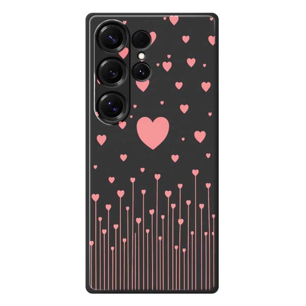 

For Samsung Galaxy S25 Ultra Case Pink Love Pattern Printing Straight Edge TPU Phone Back Cover Black