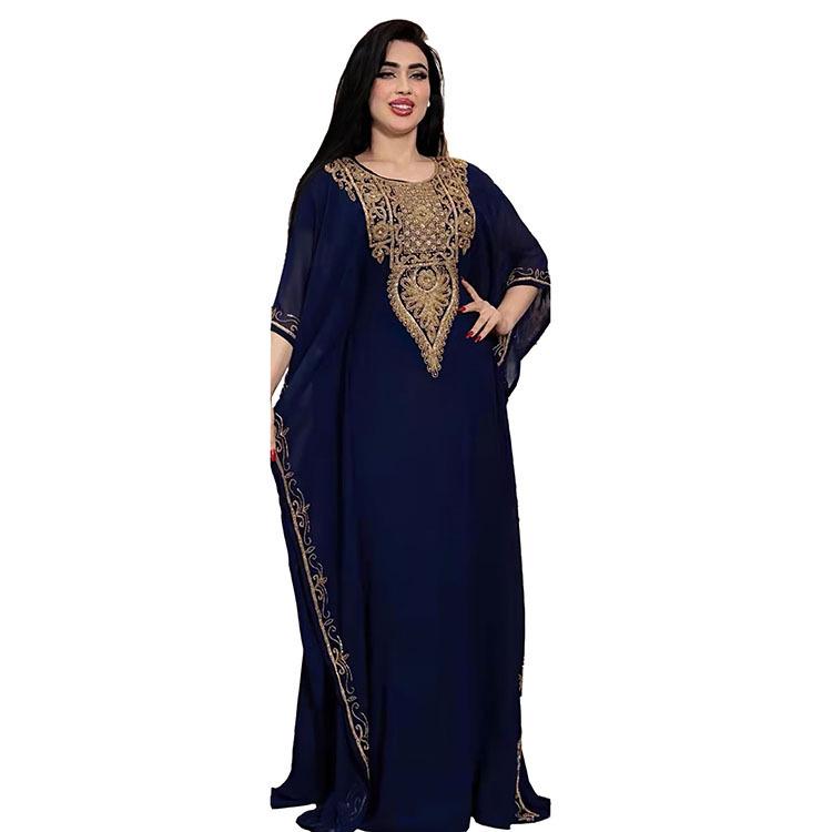 African & Middle Eastern Plus Size Women's Embroidered Lace Dress - European & American Style Muslim Robe 8299