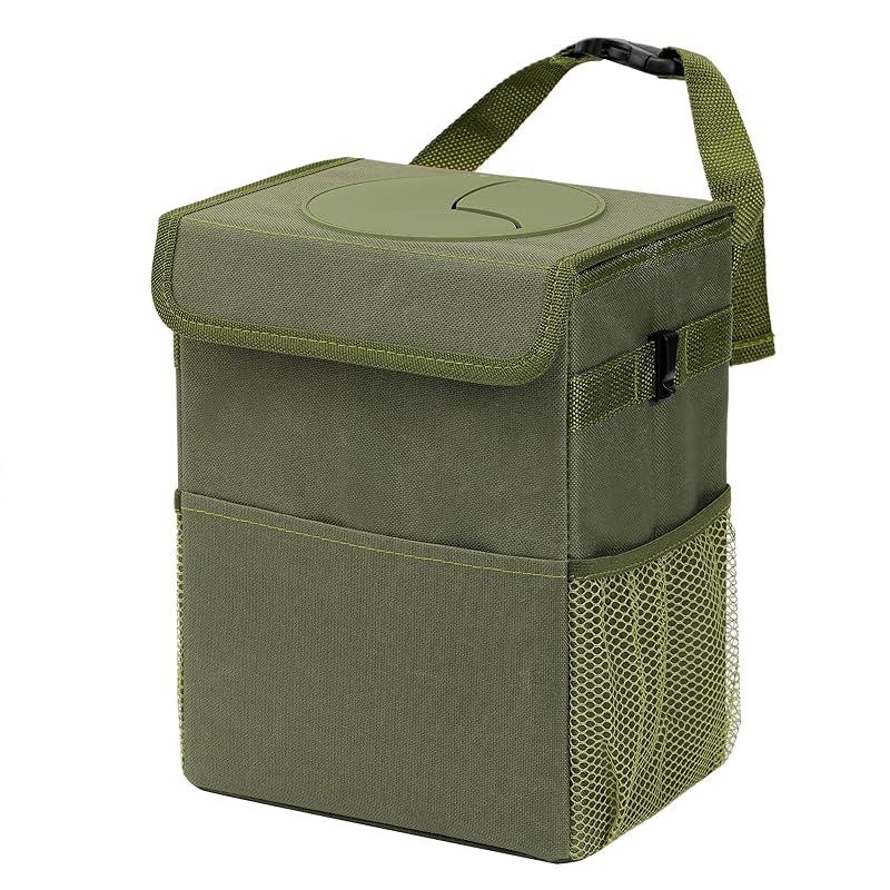 Car Garbage Can With Lid Leak Proof Vehicle Trash Can 3 Storage Pockets Hanging Waterproof Car Trash Bag For SUV Black