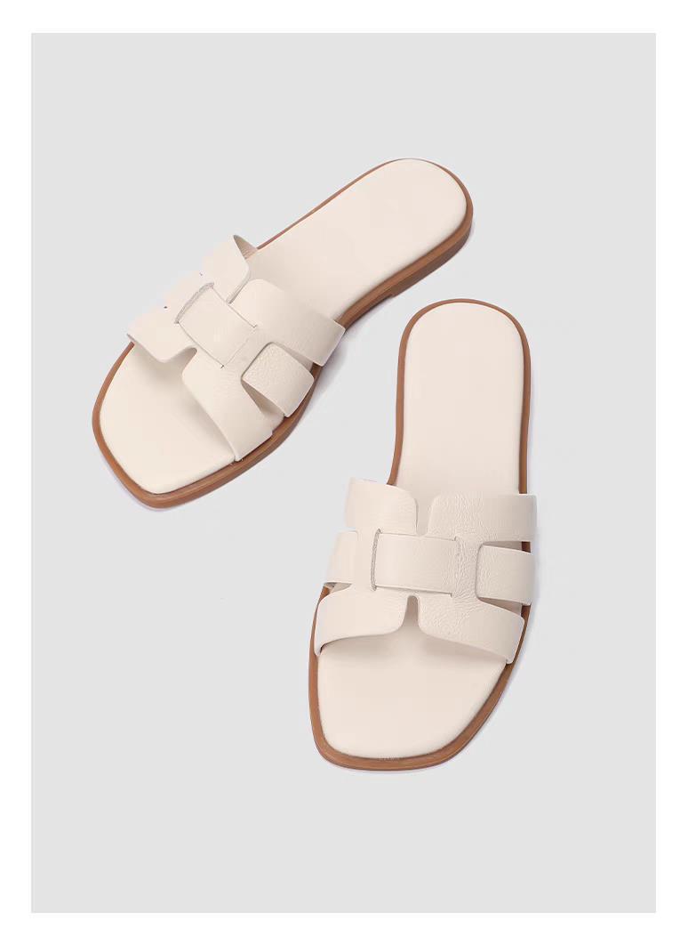 

Женские сандалии-шлепанцы на плоской подошве из натуральной кожи 2025 года - Универсальная летняя мода для пляжного отдыха 39