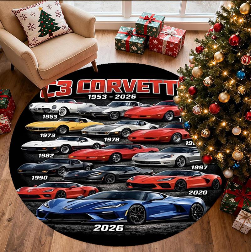 Chevrolet Corvette Desenli Yuvarlak Halı, İç/Dış Mekan Paspası, Piknik, Oyun Odası, Yatak Odası, Ofis, Oturma Odası, Ev Dekorasyonu Halısı, Doğum Günü Hediyesi
