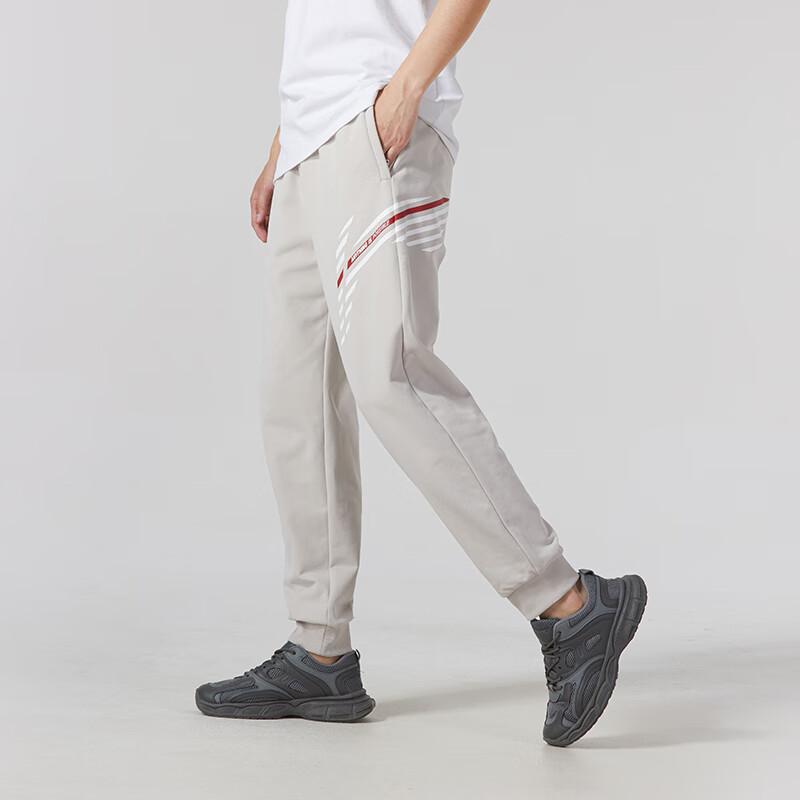 Li Ning Badminton Series FW23 Logo Print Elastic Waistband Tapered Mid-Rise Knitted Sports Pants Unisex Pants Gray AKLT833-4