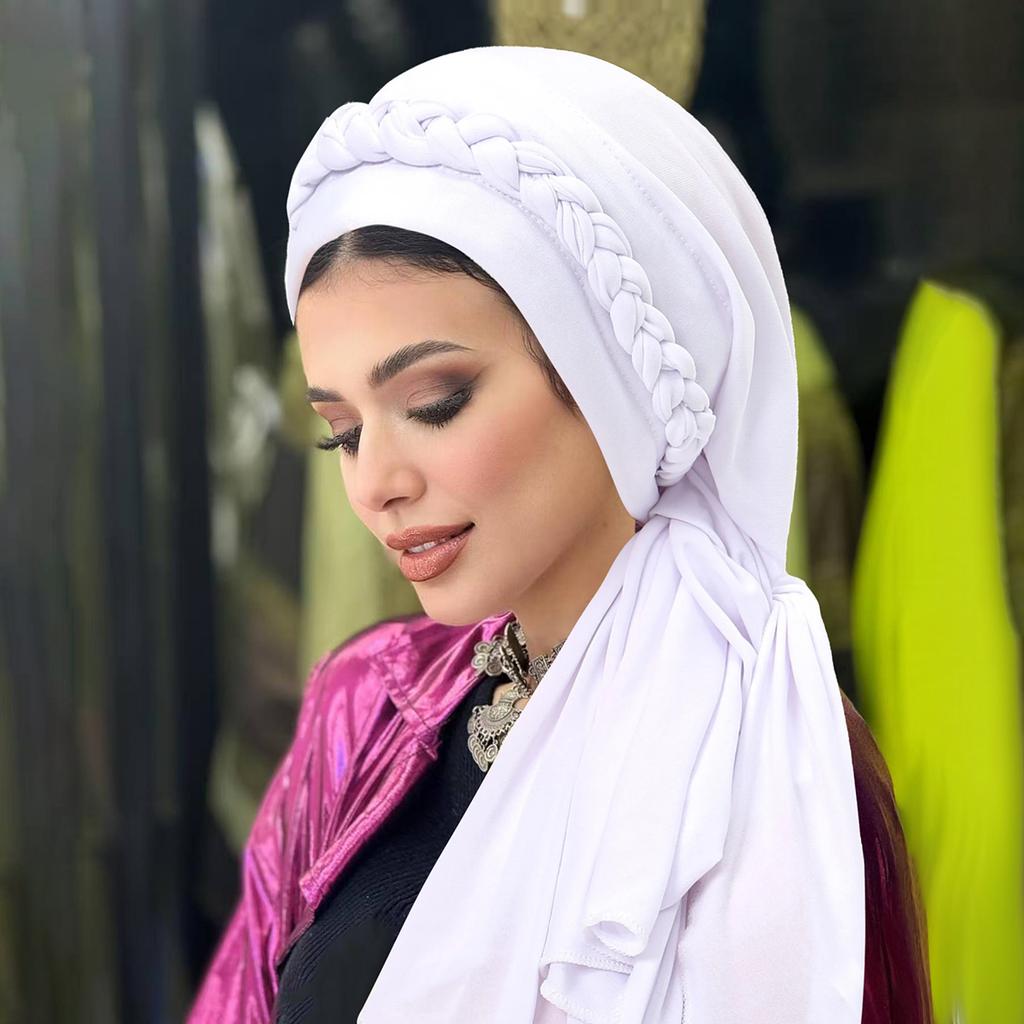 Jednokolorowe muzułmańskie hidżaby Damska chusta na głowę Turban Kapelusz Warkoczowy design Nakrycie głowy Modny dodatek Damska opaska na włosy Czapka