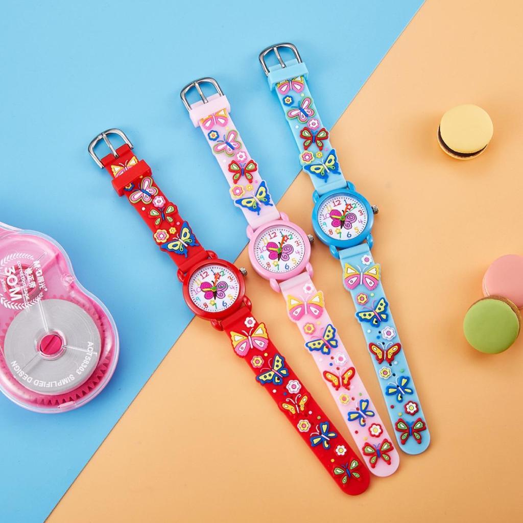 Kids' Pink Cartoon Quartz Watch with Screw-Down Crown and Pin Buckle