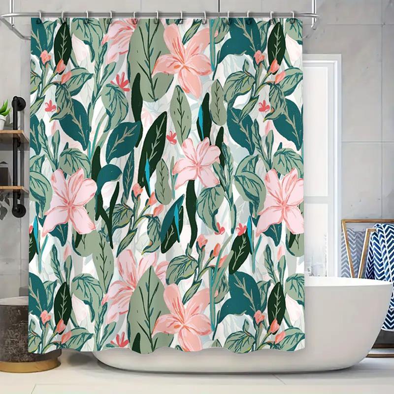 

Waterproof Shower Curtain Flower Pattern Pink Green Leaves Bath Decoration Waterproof Fabric Curtain for Home Decorations Size 7 90x180cm