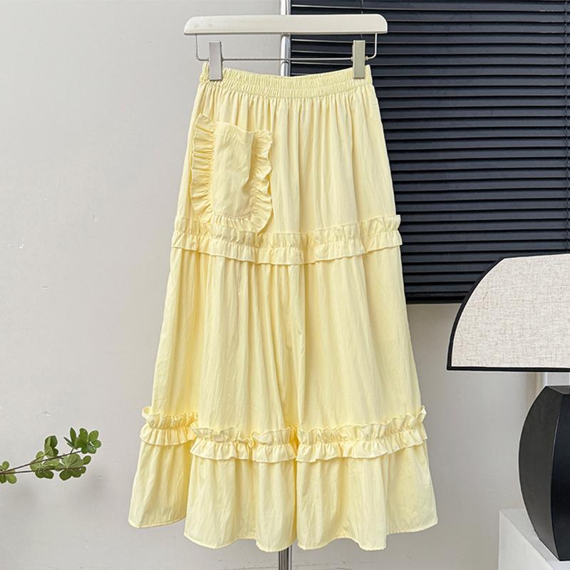 

VONDA Женские летние юбки с эластичной талией и кружевом, однотонные 4XL жёлтый