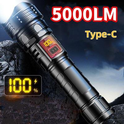 Hög Effekt Laserficklampa Uppladdningsbar Typ-C Ficklampa Zoom Campinglykta Bärbar Ficklampa Med Inbyggt Batteri