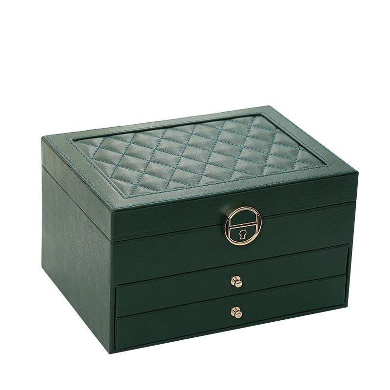 Three Layer Leather Jewelry Multifunctional Storage Box with Lock