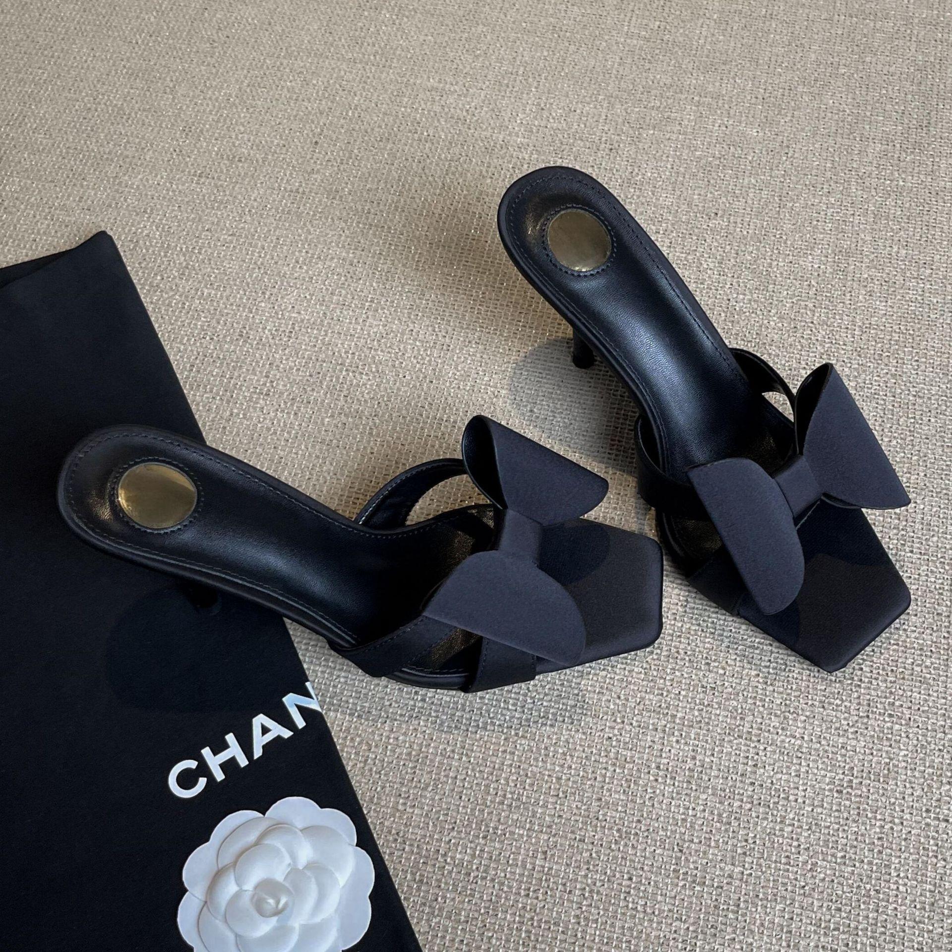 

2025 new silk square head fashion versatile high-heeled sandals femininity bow sexy open-toed sandals 34