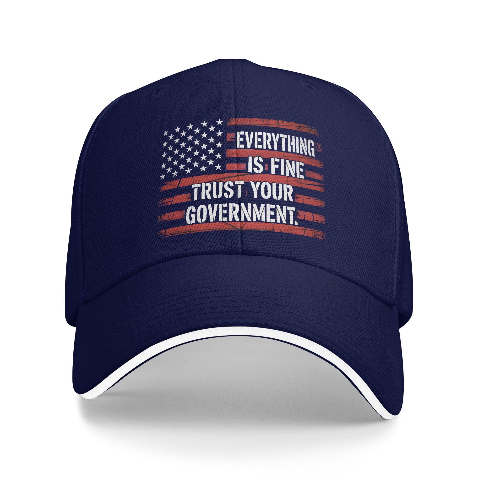 

Everything Is Fine Trust Your Government Political Casual Baseball Cap Summer Trucker Hat Breathable Running Hippie Snapback Cap As Picture темно-синий