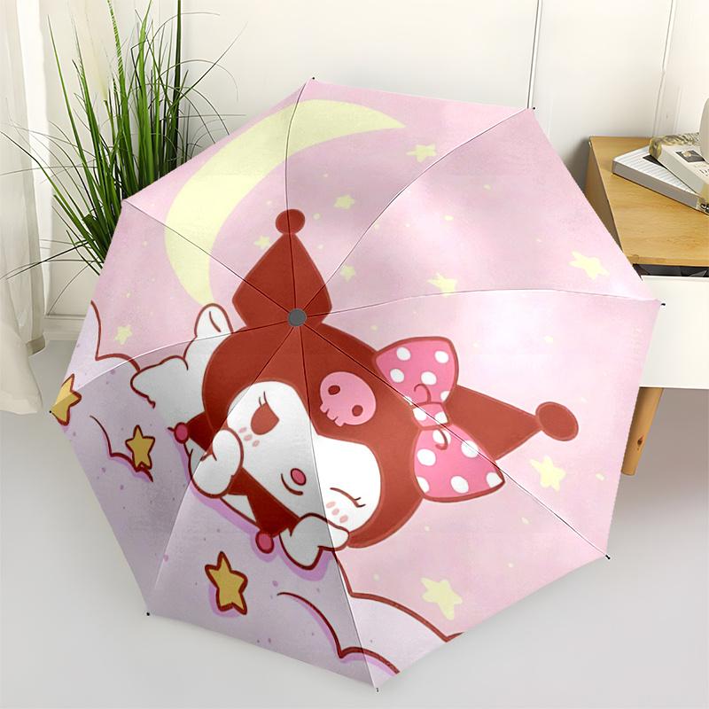 

1pc Purin Moonlit Adventure: Cute Purin with Pink Bow & Skull Design - Automatic Opening/Closing Umbrella, Foldable Design, Outdoor Use, Festival Gift