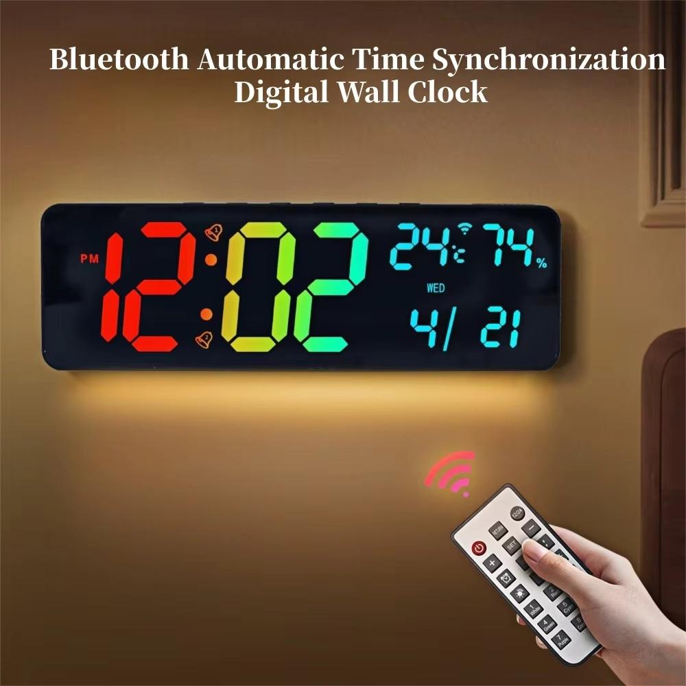 36*11.5*2.3cm Large RGB Digital Wall Clock TEMP Humidity Date Week Count-up Countdown 12/24H Bluetooth Time Synchronization LED Clock