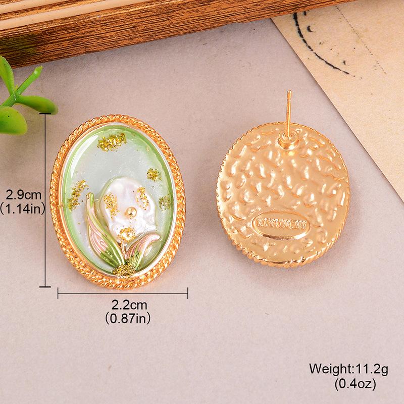 Medieval Style Oil Painting Series Earrings Baroque Pearl High-end Goods New Chinese Style Earrings Versatile Temperament New Women