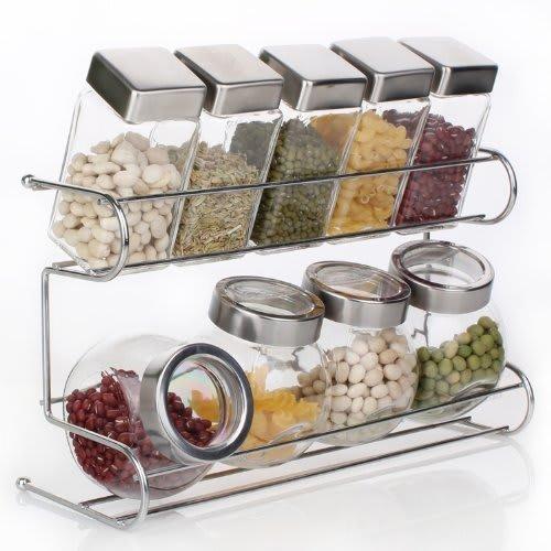 Neatly store your spices! 2-tier spice rack, 9-piece set / for glass jars, suitable for home or commercial use
