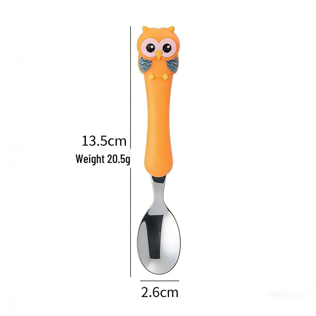 304 Stainless Steel Children's Owl Cutlery Set – Knife, Fork, Spoon for Baby Feeding