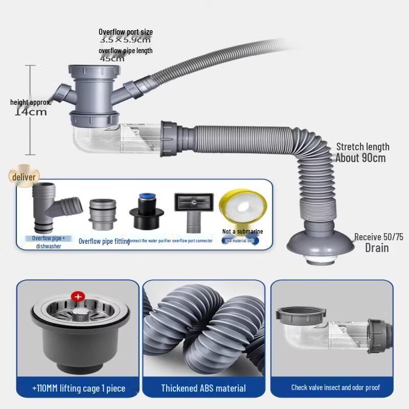 Single Basin Kitchen Sink Drain Pipe Kit