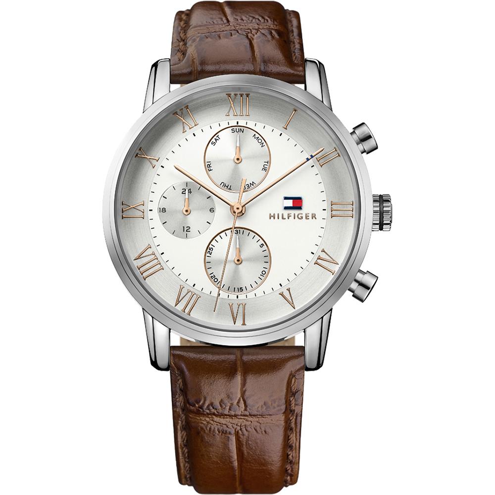 Tommy Hilfiger Kane Silver Dial Brown Leather Strap Gents Quartz Watch 1791400 серебряный