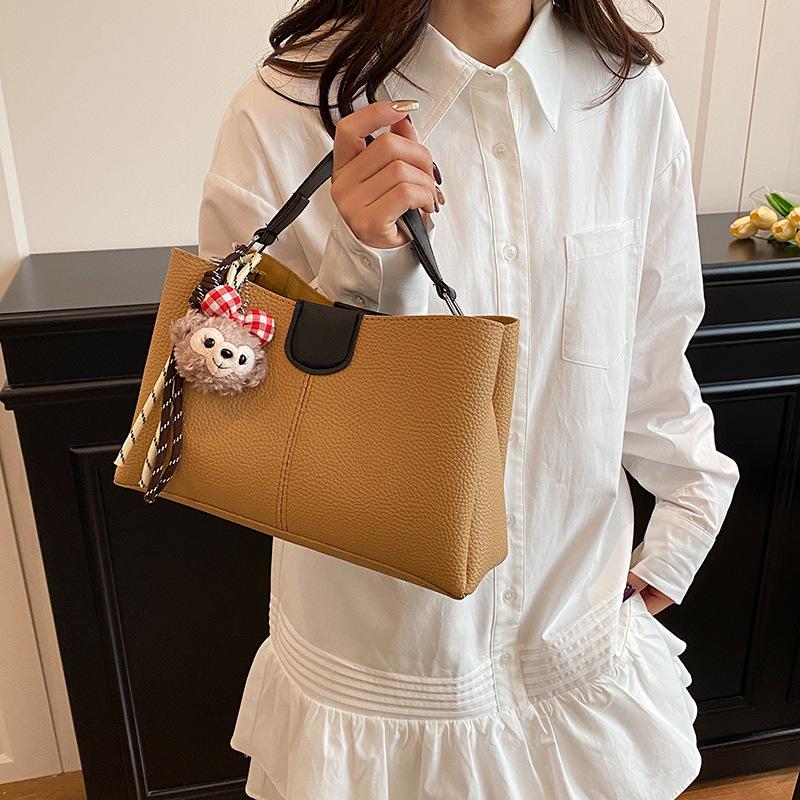 2025 Women's Color Block Bucket Bag - Korean Style Versatile Handbag and Crossbody for Ladies