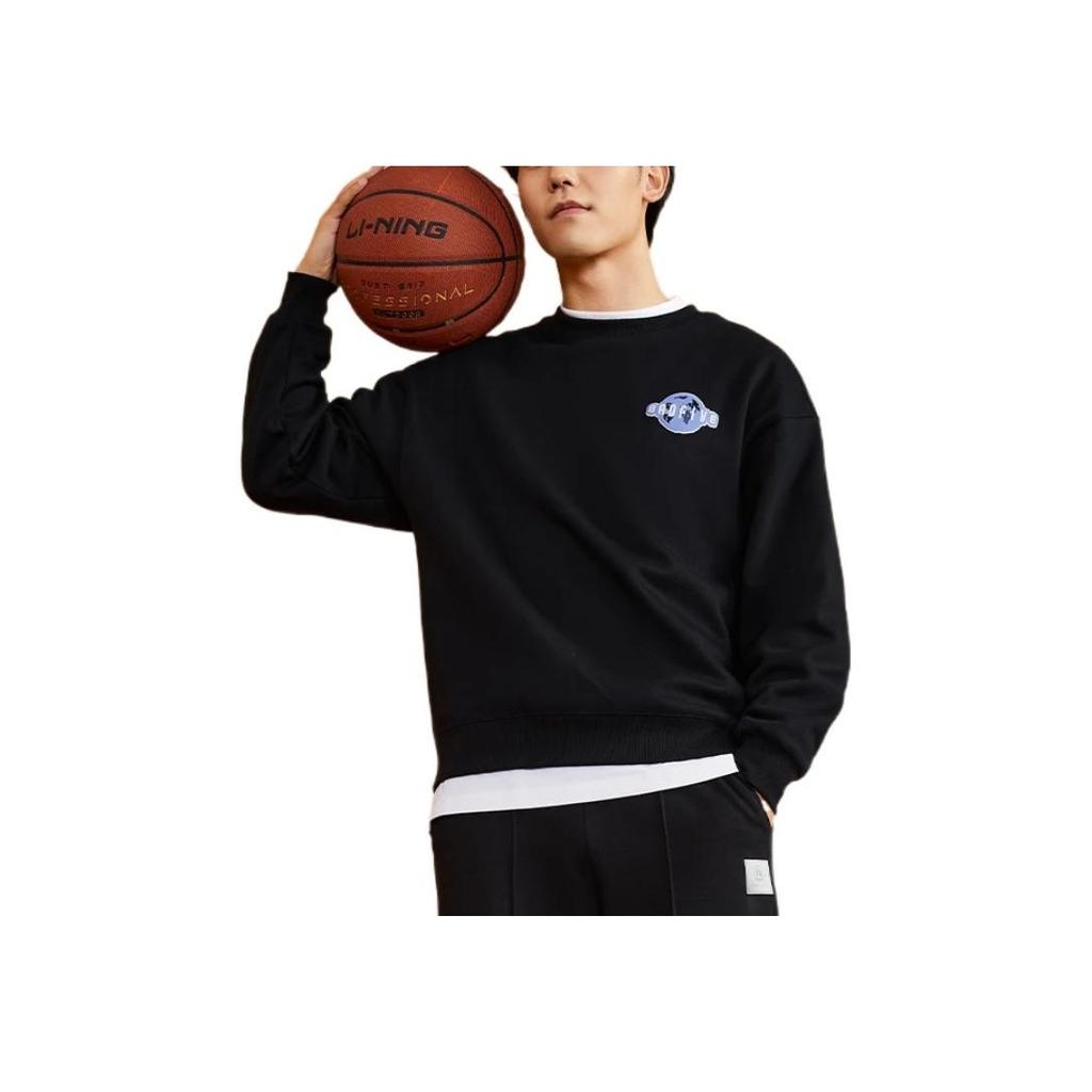 Li-Ning Anti-Wu Series Logo Print Fleece-Lined Pullover Sweatshirt Unisex Tops Black AWDSC01-3
