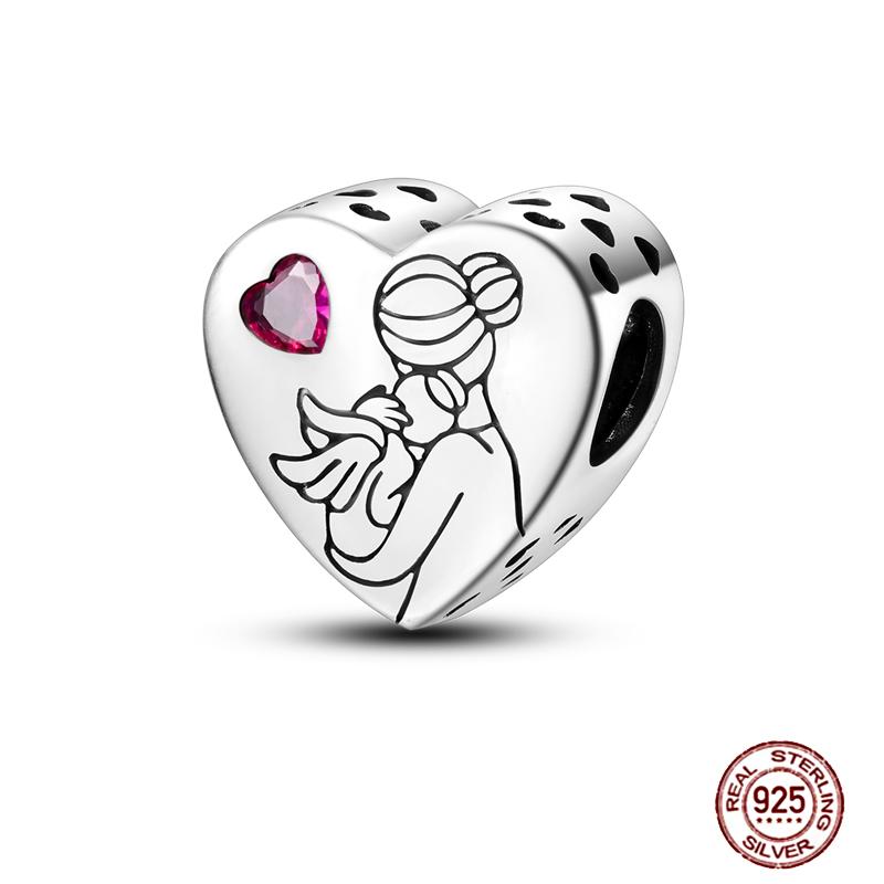 Charms  925 Sterling Copper Love Heart Sunflower Family Puppy Clip Charm Fit Bracelets Original Beads Women Souvenir DIY Zircon