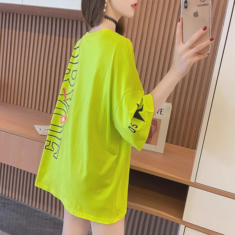 2023 Summer Korean Patchwork Pocket Letter Print Loose Short-Sleeve T-shirt for Women