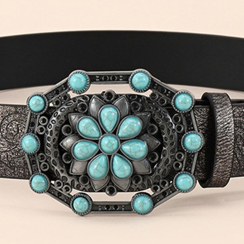 Modischer Jeansgürtel mit Schnalle All-Match-Design Westlicher Cowgirl-Hüftgürtel Gravierte Saphir-Gürtelverzierungen