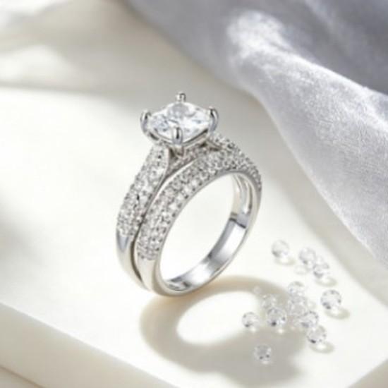 Princess-cut Diamond Ring Set Light Luxury Double-row Diamond Ring, Stackable Ring