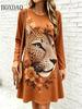 2026 Women's Fashion Dresses Women's Polka Dot Leopard Print Dress Loose Pullovers Casual Autumn Long Sleeve Home A-Line Dress