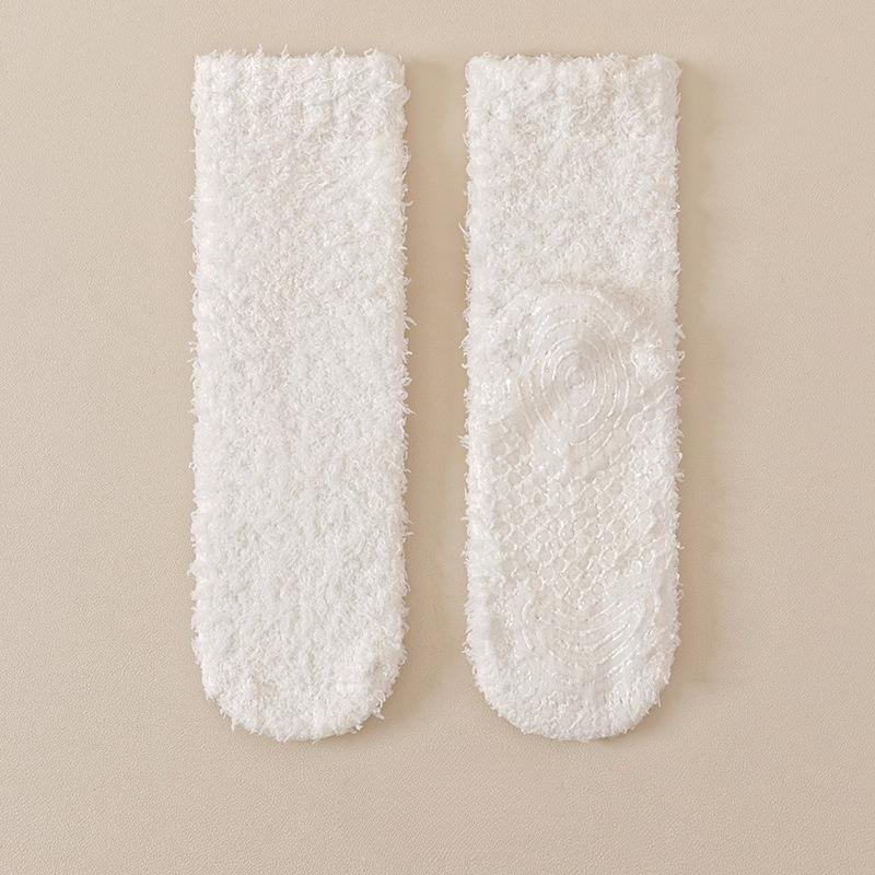 Solid-color Coral-fiber Non-slip Adhesive Floor Socks, Thick Men's Short Socks, Warm and Non-shedding Socks