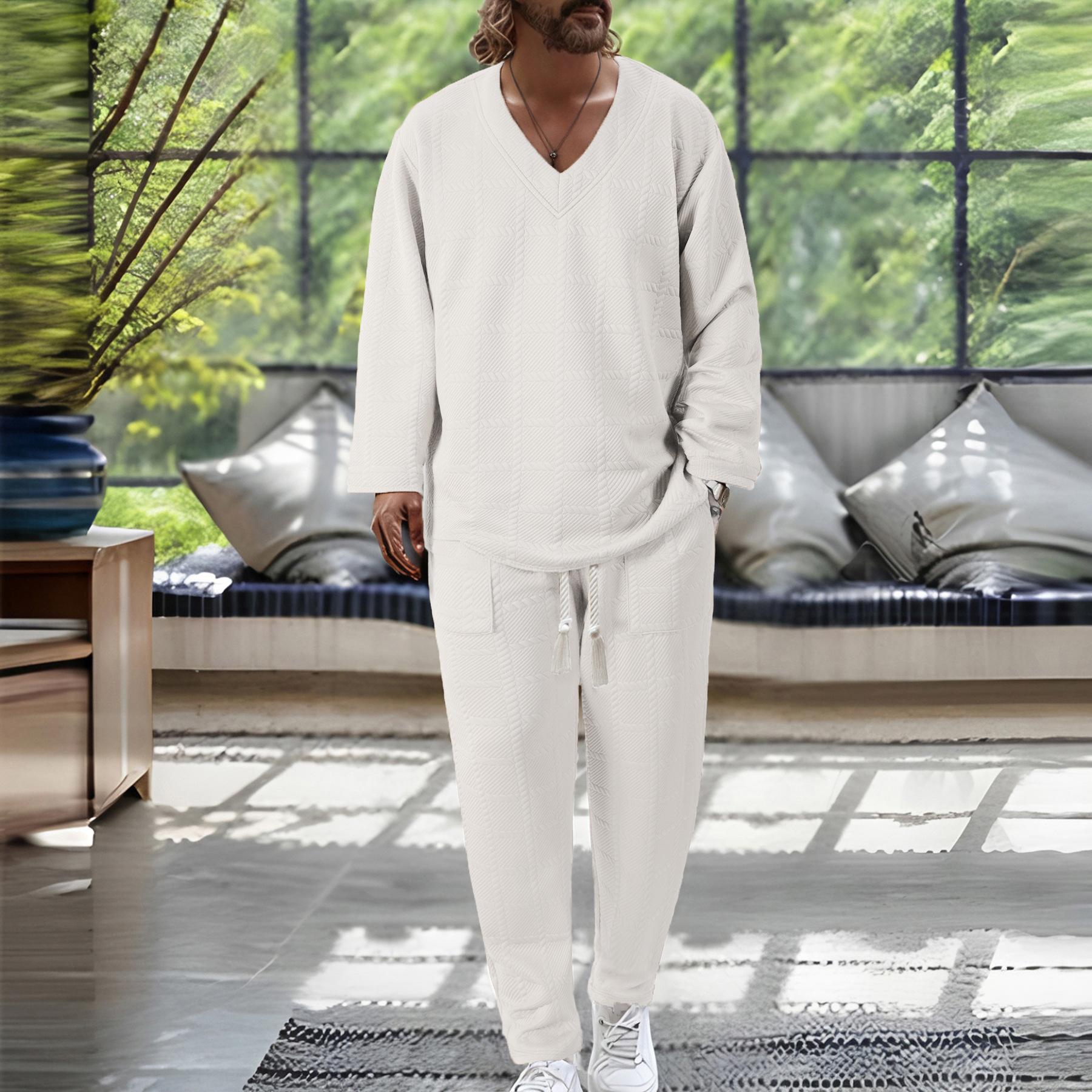 

Мужская повседневная рубашка с воротником-стойкой на пуговицах с длинными рукавами и длинные брюки, спортивный костюм XL белый