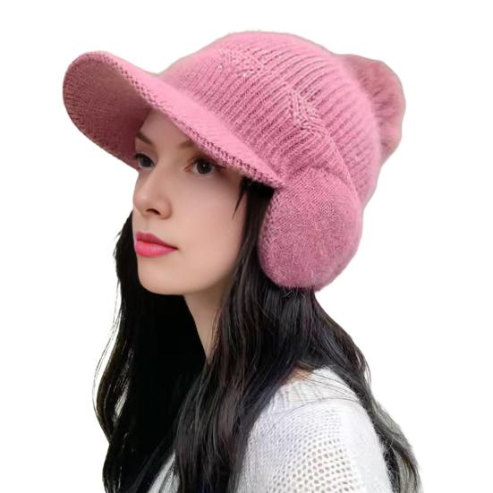Knitting Hat Solid Color Plush Ball Decor Ear Protection Winter Hat Winter Thickened Warm Windproof Hat Headwear