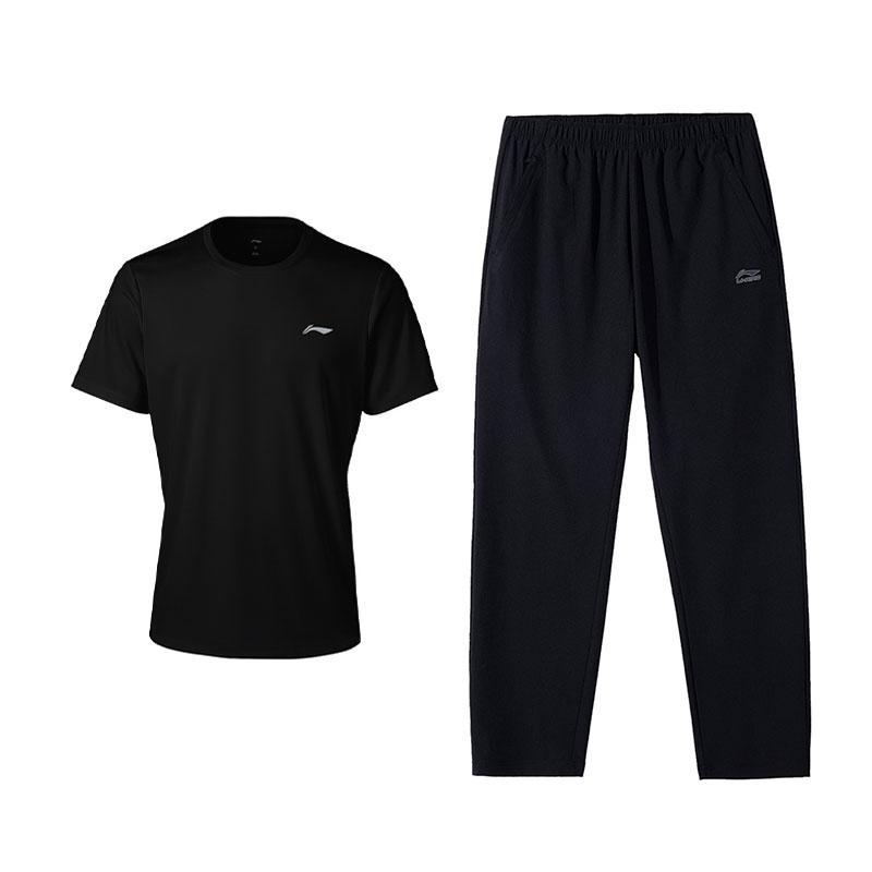 

Li-Ning Versatile Cool Short Sleeve Top Comfortable Long Pants Casual Sports Suit Men suit Black W833-1+B07-1 M