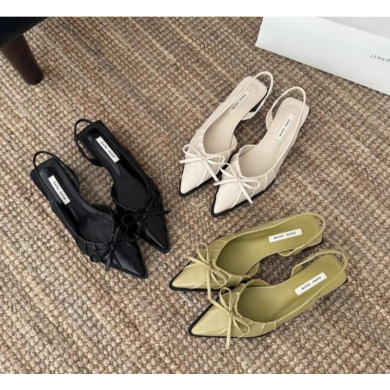 Summer Women's Bow Cover Toe Sandals Elegant Shallow Slip On Shoes Comfort Low Heel Dress Street Style Shoes