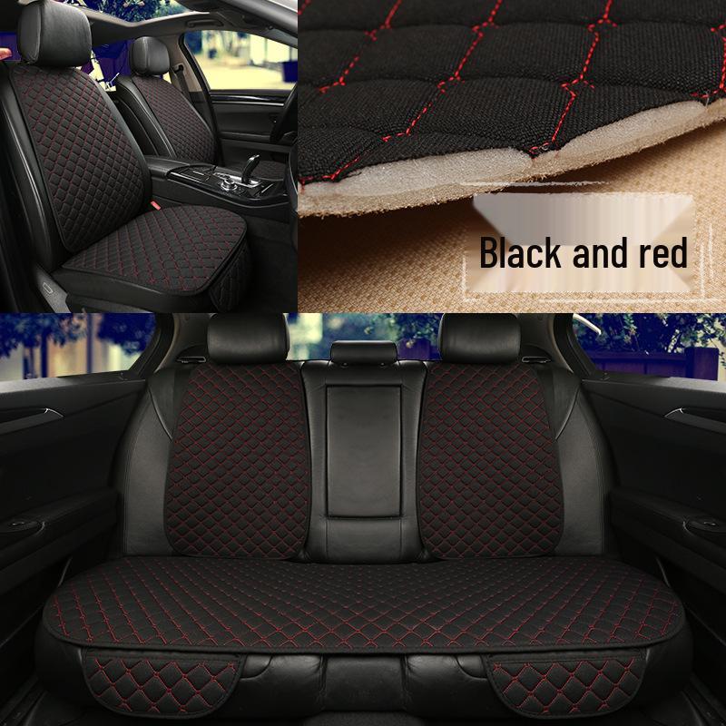 All-Season Breathable Linen Car Seat Cushion Set with Polka Dot Embroidery